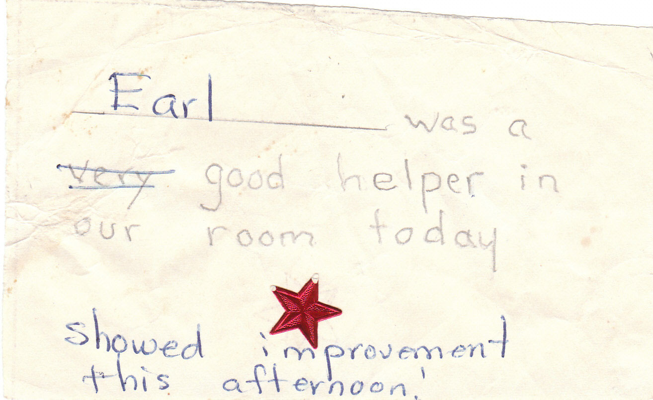 A note from Earl's kindergarten teacher